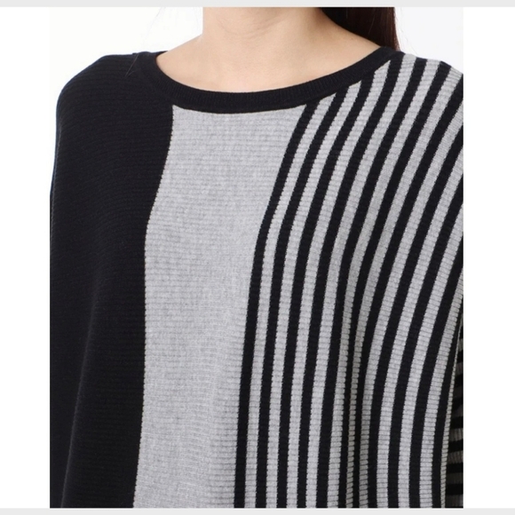 Philosophy 1X Black Gray Stripe Dolman Sleeve Pullover Lightweight Sweater Top - Picture 4 of 14